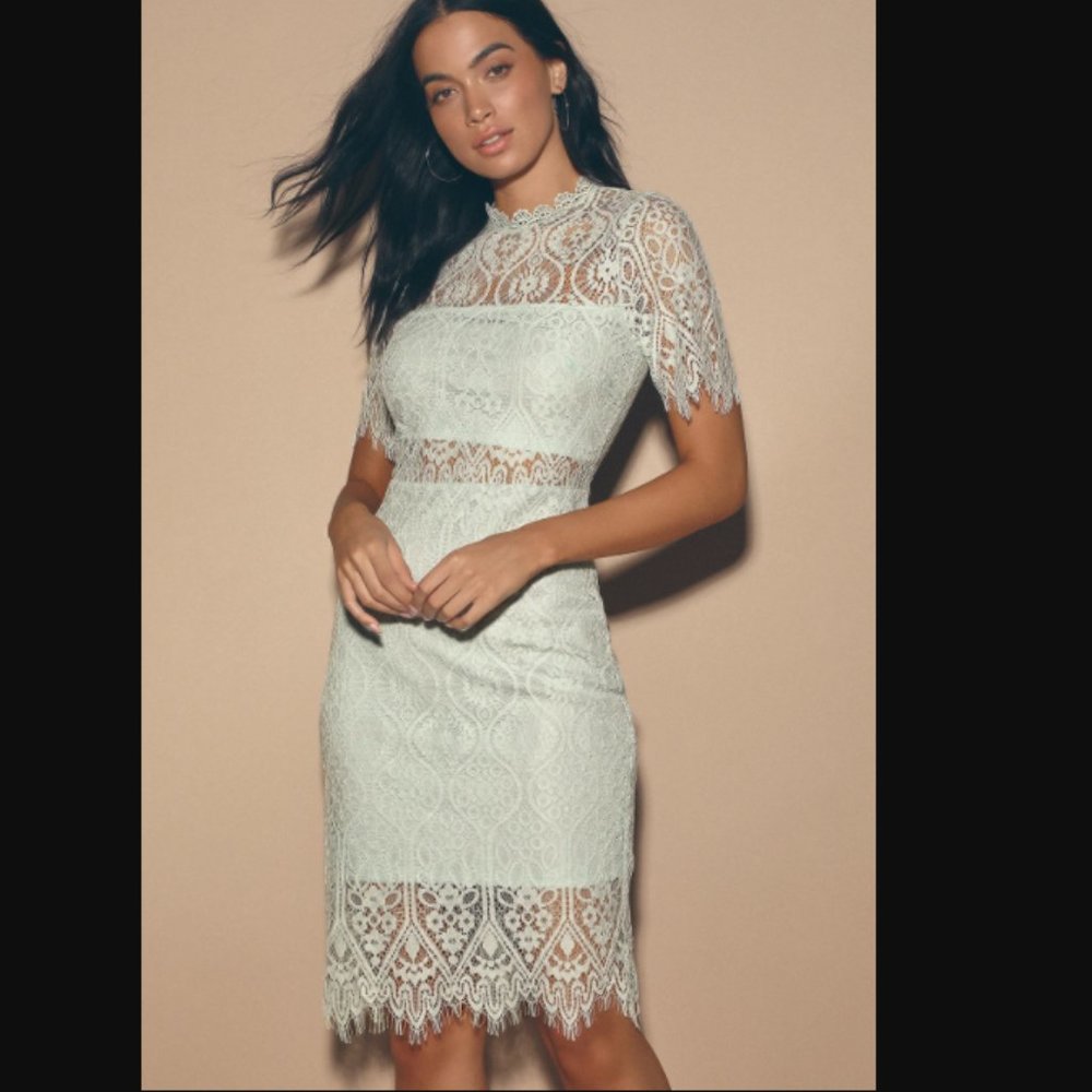 Lulu's Remarkable Light Mint Blue Lace Dress